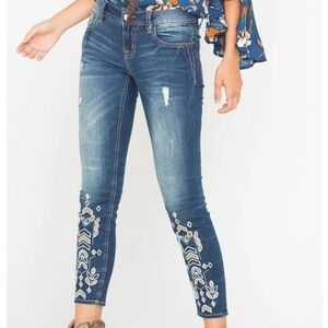 Miss Me Ankle Skinny Laser Cut Embroidered Jeans